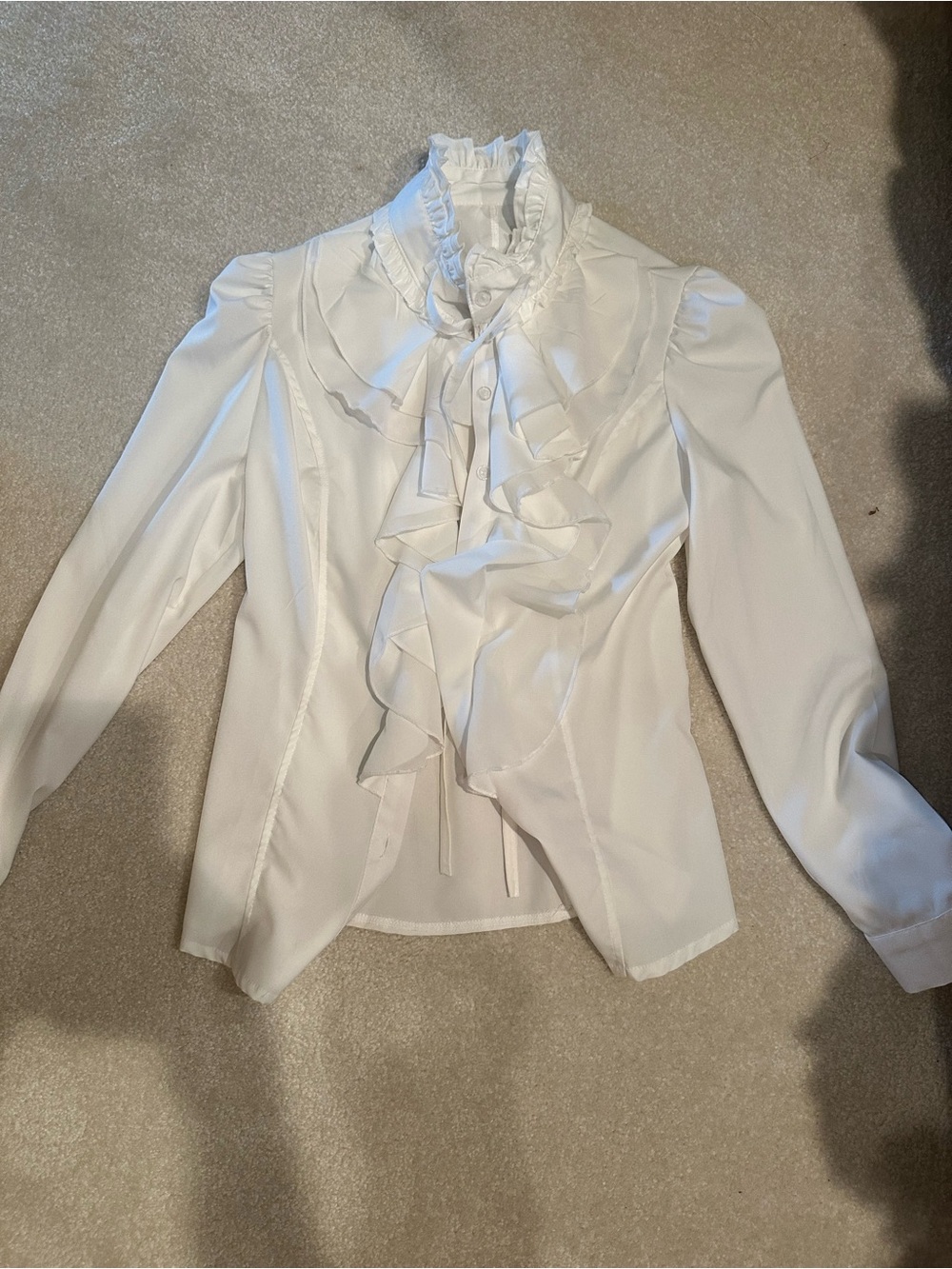 Women's White Ruffle Tie-Neck Blouse
